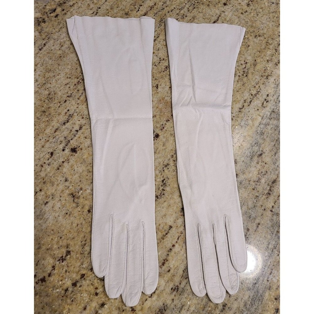 Vintage Size XS-S Soft Gray Leather 14.5" Long Formal Gloves